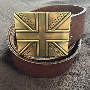 Brown Leather Belt with Gold Buckle